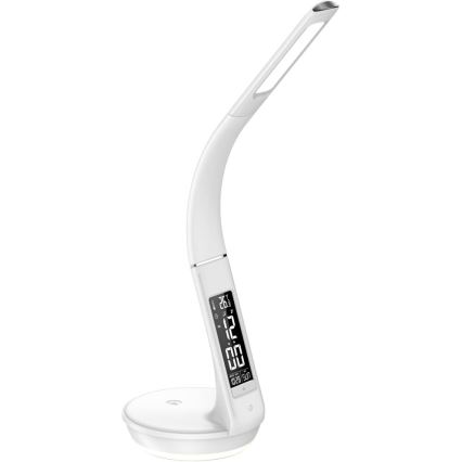 LED Stmievateľná stolná lampa s bezdrôtovým nabíjaním Qi 5W a displejom LED/6W/230V/1xCR2032 3000/4000/6000K biela