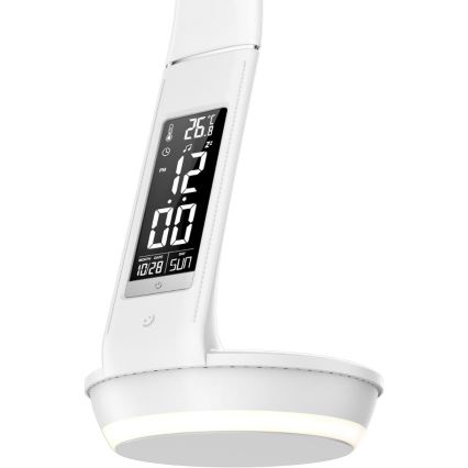 LED Stmievateľná stolná lampa s bezdrôtovým nabíjaním Qi 5W a displejom LED/6W/230V/1xCR2032 3000/4000/6000K biela