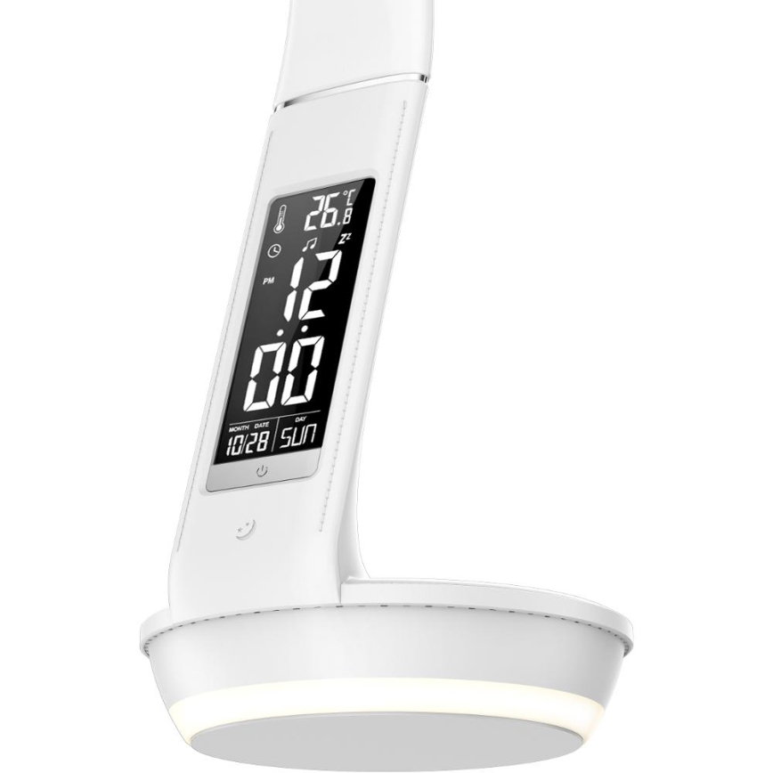 LED Stmievateľná stolná lampa s bezdrôtovým nabíjaním Qi 5W a displejom LED/6W/230V/1xCR2032 3000/4000/6000K biela