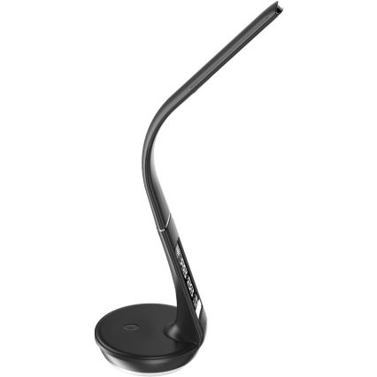 LED Stmievateľná stolná lampa s bezdrôtovým nabíjaním Qi 5W a displejom LED/6W/230V/1xCR2032 3000/4000/6000K čierna
