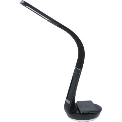 LED Stmievateľná stolná lampa s bezdrôtovým nabíjaním Qi 5W a displejom LED/6W/230V/1xCR2032 3000/4000/6000K čierna