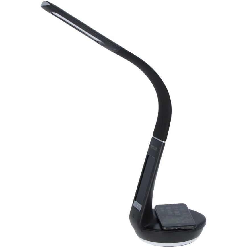 LED Stmievateľná stolná lampa s bezdrôtovým nabíjaním Qi 5W a displejom LED/6W/230V/1xCR2032 3000/4000/6000K čierna
