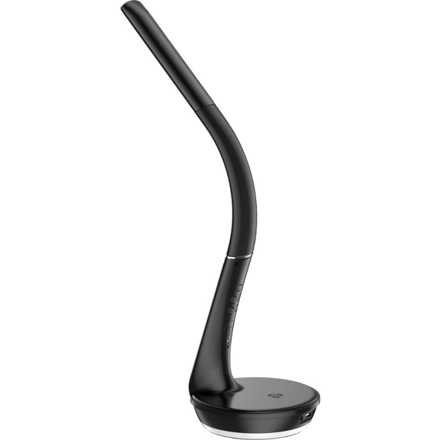LED Stmievateľná stolná lampa s bezdrôtovým nabíjaním Qi 5W a displejom LED/6W/230V/1xCR2032 3000/4000/6000K čierna
