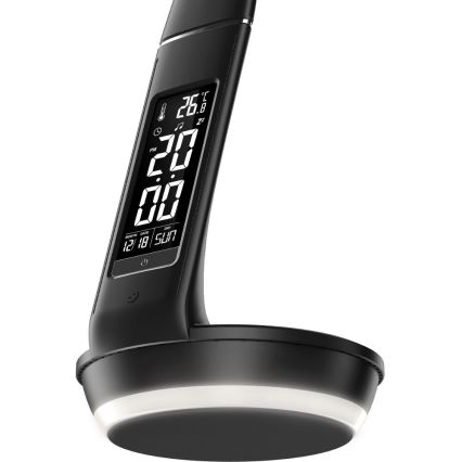 LED Stmievateľná stolná lampa s bezdrôtovým nabíjaním Qi 5W a displejom LED/6W/230V/1xCR2032 3000/4000/6000K čierna