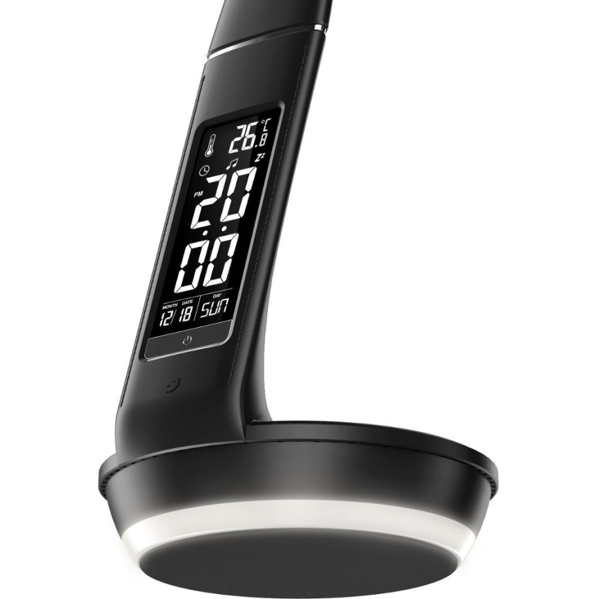 LED Stmievateľná stolná lampa s bezdrôtovým nabíjaním Qi 5W a displejom LED/6W/230V/1xCR2032 3000/4000/6000K čierna