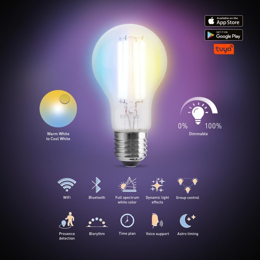 LED Stmievateľná žiarovka FILAMENT A60 E27/7W/230V 2700-6500K Wi-Fi Tuya