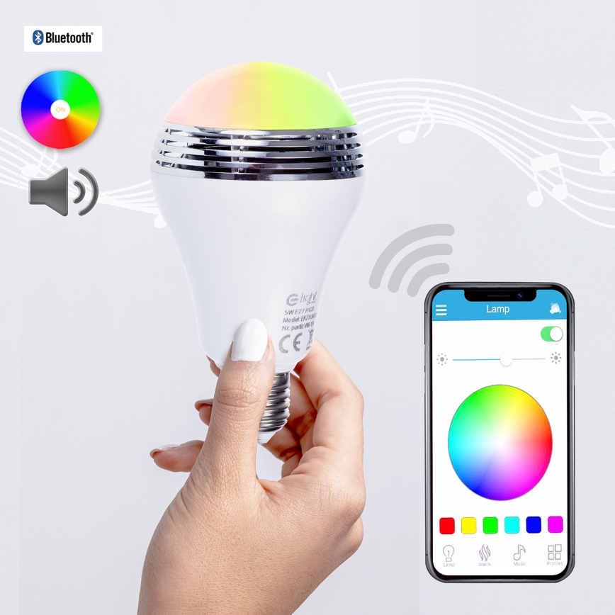 RGB LED žiarovka s bluetooth reproduktorom E27/8W/230V 2700K