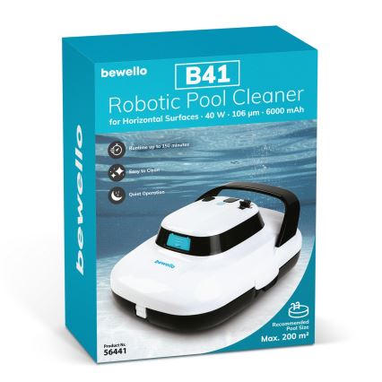 Robotický čistič bazénov pre vodorovné povrchy, 40 W / 12,6 V, 6000 mAh, IPX8, biely