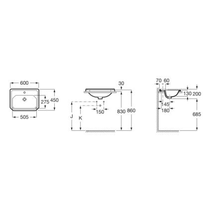 Roca A3270A5000 - Zápustné umývadlo CARMEN 60x45 cm keramika/biela