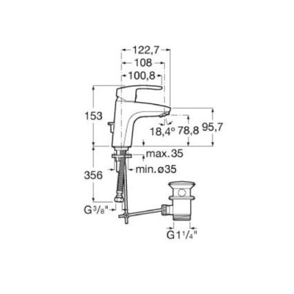 Roca A5A3098C00 - Umývadlová batéria MONODIN s odtokovou súpravou, 15,3 cm, lesklý chróm