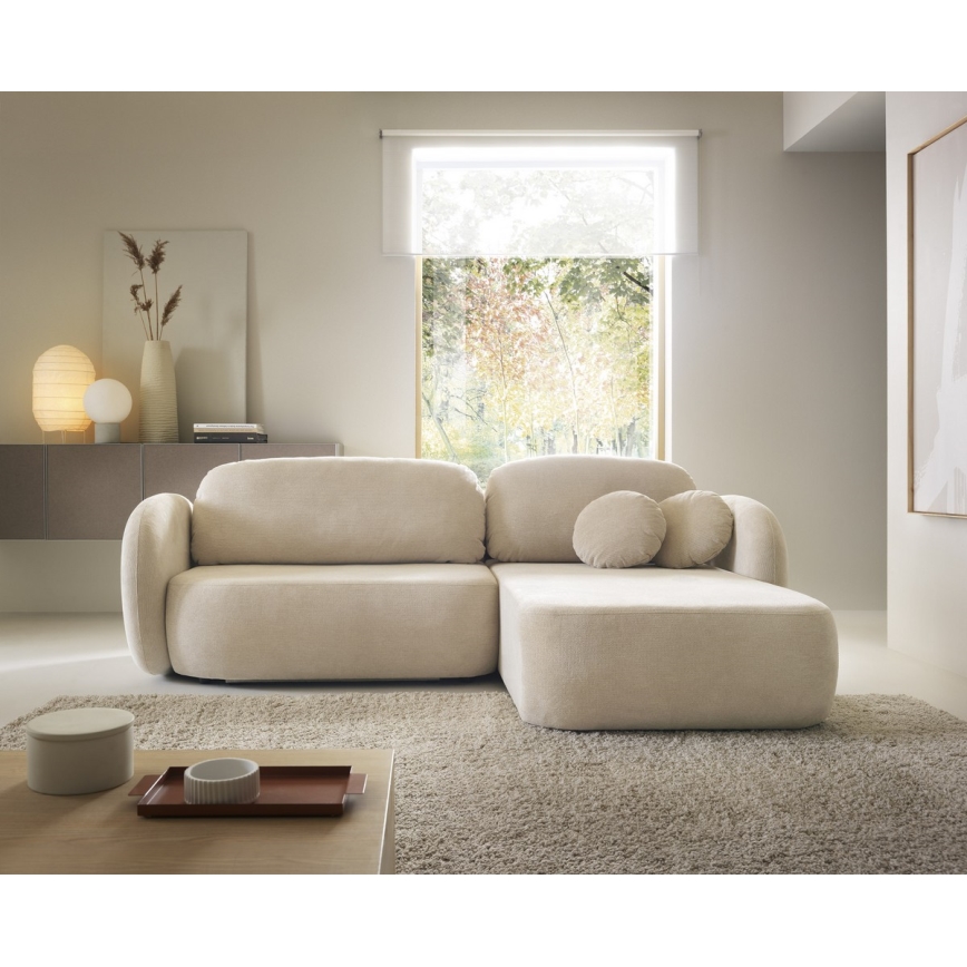 Rohová rozkladacia sedacia súprava s úložným priestorom do tvaru L OLBIA pravá béžová