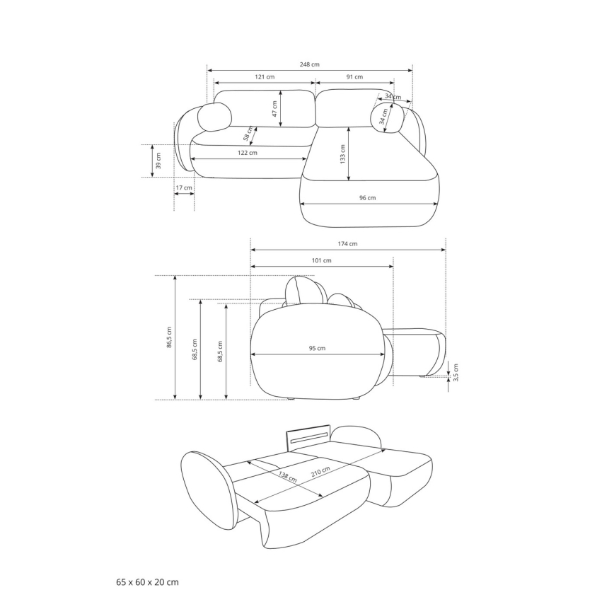 Rohová rozkladacia sedacia súprava s úložným priestorom do tvaru L OLBIA pravá béžová