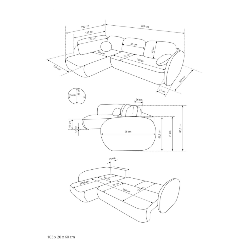 Rohová rozkladacia sedacia súprava s úložným priestorom v tvare L OLBIA ľavá béžová
