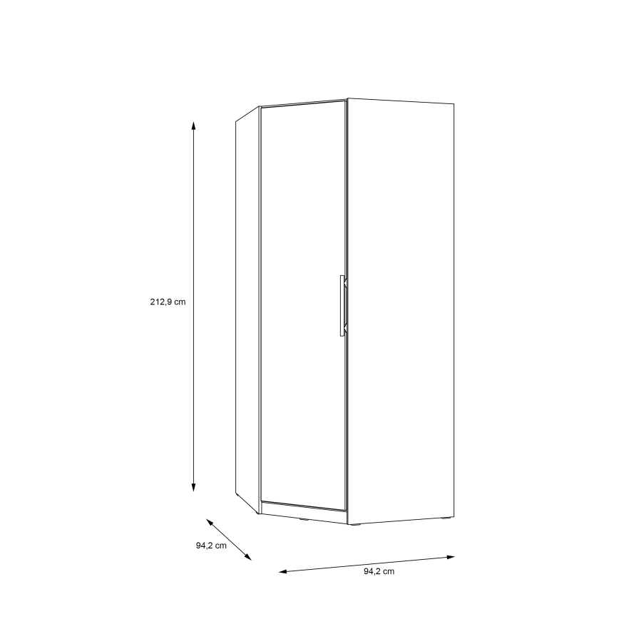 Rohová šatníková skriňa MARO 94x213 cm, dub Artisan