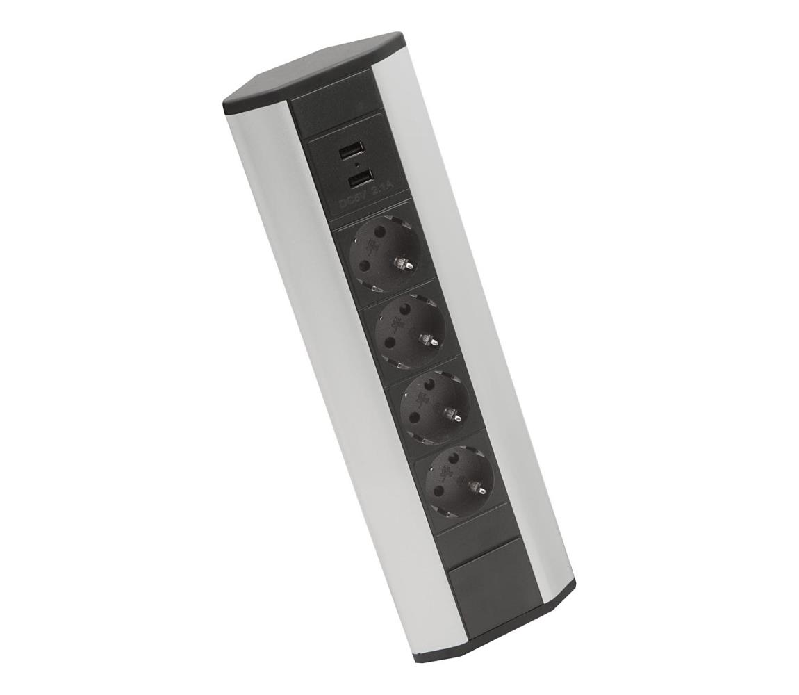 Rohový zásuvkový stĺpik 4x230V + 2xUSB-A čierna/strieborná 20484