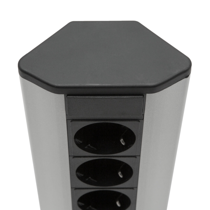 Rohový zásuvkový stĺpik 4x230V + 2xUSB-A čierna/strieborná