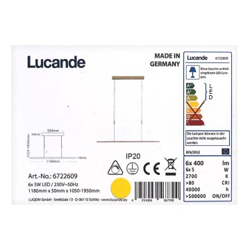 Rothfels - LED Luster na lanku TOLU 6xLED/5W/230V