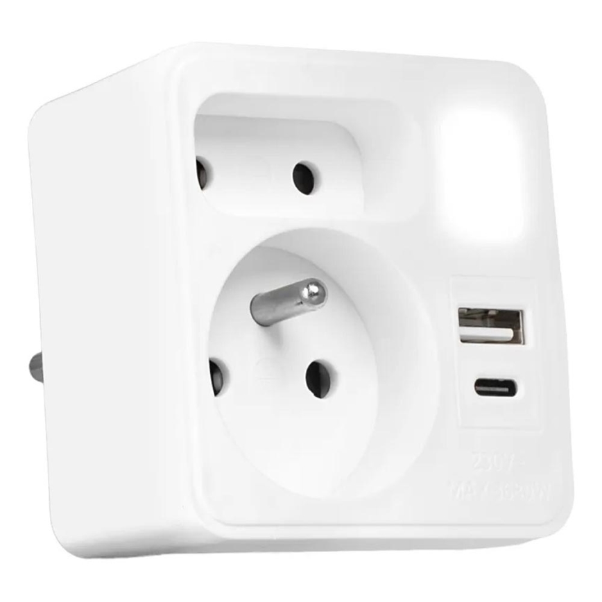 Rozbočovač s 2 zásuvkami + USB‑C + USB‑A s LED osvetlením LED 0,5 W 230 V 3000 K
