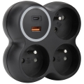 Rozbočovač zásuviek 3x 15A s USB-A a USB-C, čierny