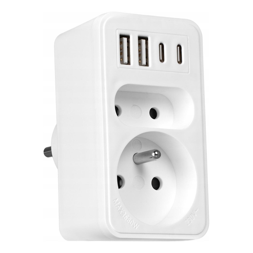 Rozbočovacia zásuvka 2× zásuvky + 2× USB-C + 2× USB-A