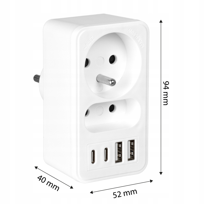 Rozbočovacia zásuvka 2× zásuvky + 2× USB-C + 2× USB-A