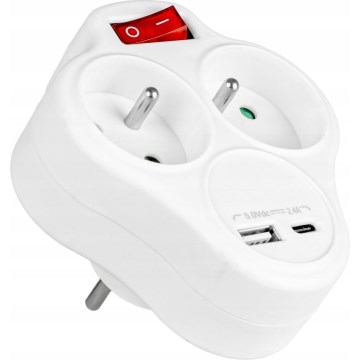 Rozbočovacia zásuvka s vypínačom 2× zásuvky + USB-C + USB-A