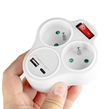 Rozbočovacia zásuvka s vypínačom 2× zásuvky + USB-C + USB-A