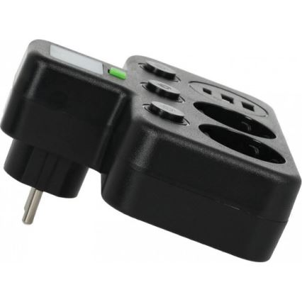 Rozbočovacia zásuvka s vypínačom a LED osvetlením LINEA PRO 2Z + 3xUSB A/C SCHUKO 4000K čierna