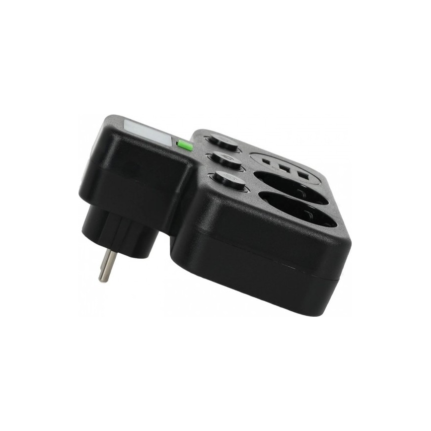 Rozbočovacia zásuvka s vypínačom a LED osvetlením LINEA PRO 2Z + 3xUSB A/C SCHUKO 4000K čierna