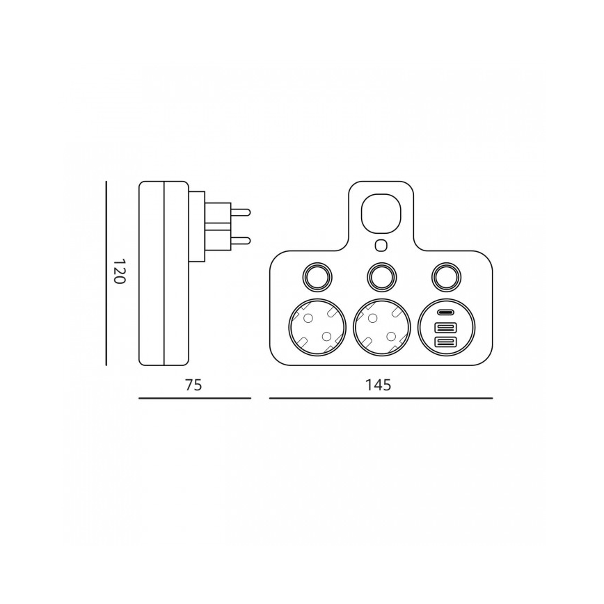Rozbočovacia zásuvka s vypínačom a LED osvetlením LINEA PRO 2Z + 3xUSB A/C SCHUKO 4000K čierna