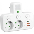 Rozbočovacia zásuvka s vypínačom a LED osvetlením LINEA PRO 2Z + 3xUSB A/C SCHUKO 4000K biela