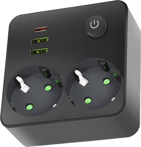 Rozbočovacia zásuvka s vypínačom LINEA 2x230V + 3xUSB A/C SCHUKO čierna