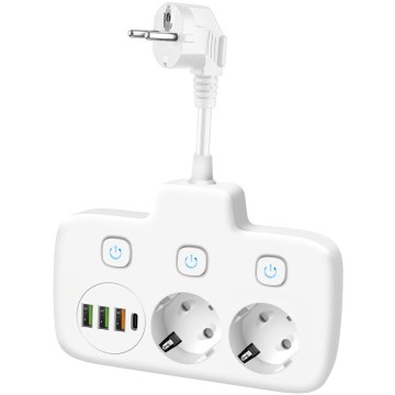 Rozbočovacia zásuvka s vypínačom LINEA 2x230V + 4xUSB A/C SCHUKO biela