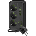 Rozbočovacia zásuvka s vypínačom LINEA 3x230V + 5xUSB A/C SCHUKO 3 m čierna