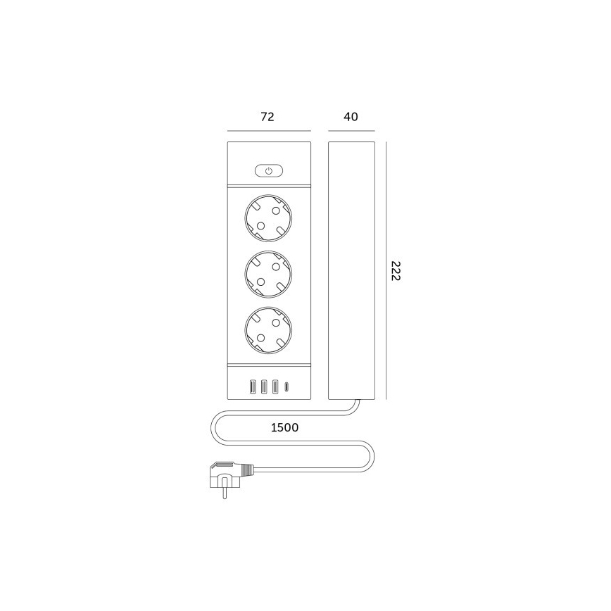 Rozbočovacia zásuvka s vypínačom LINEA PRO 3x230V+3xUSB-A + 1xUSB-C SCHUKO 1,5 m čierna