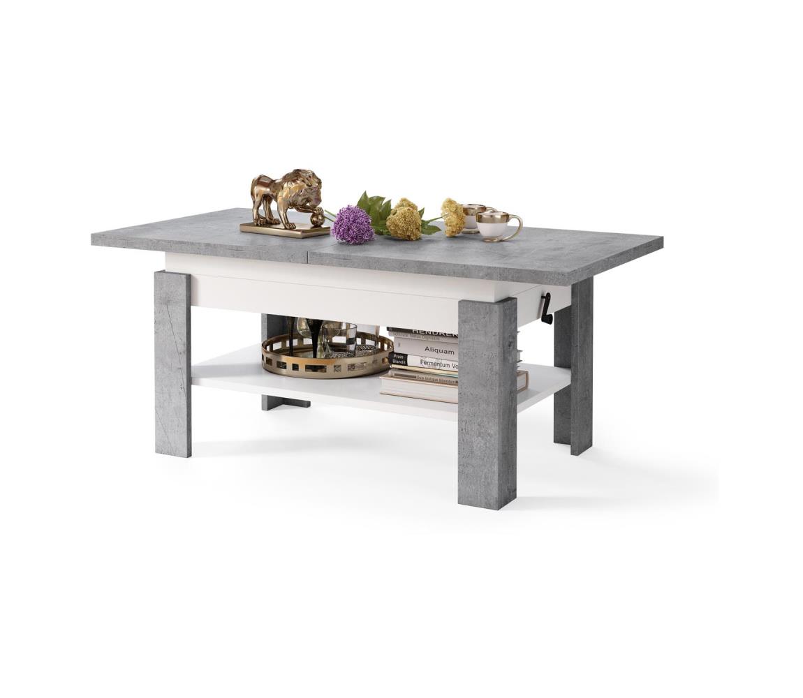Rozkladací konferenčný stôl s výklopnou doskou ROY 130/170x65 cm šedý betón/biela 5903631913303