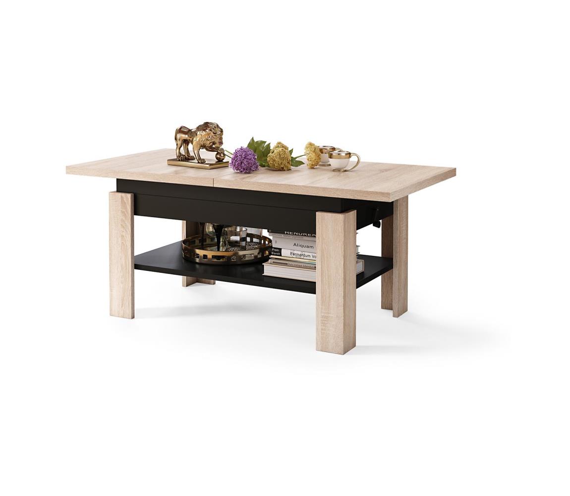 Rozkladací konferenčný stôl s zdvíhacou doskou ROY 130/170x65 cm dub sonoma/čierna 5903631913372