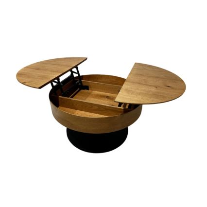 Rozkladací konferenčný stôl so zdvíhacou doskou PURE, priemer 80 cm, dub/čierna