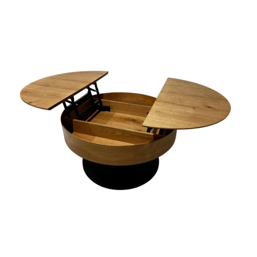 Rozkladací konferenčný stôl so zdvíhacou doskou PURE, priemer 80 cm, dub/čierna