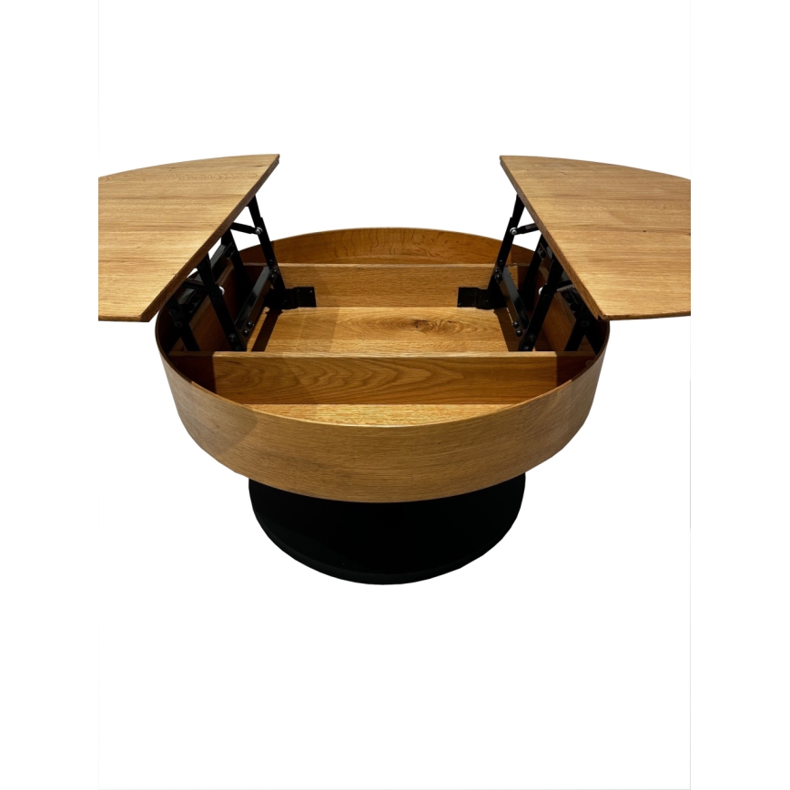 Rozkladací konferenčný stôl so zdvíhacou doskou PURE, priemer 80 cm, dub/čierna