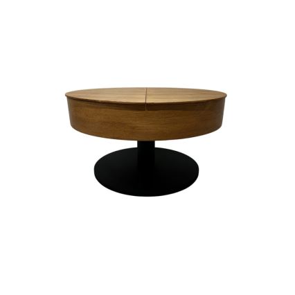 Rozkladací konferenčný stôl so zdvíhacou doskou PURE, priemer 80 cm, dub/čierna