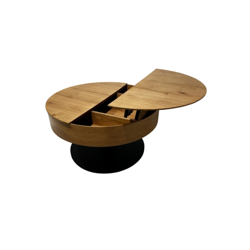 Rozkladací konferenčný stôl so zdvíhacou doskou PURE, priemer 80 cm, dub/čierna