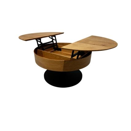 Rozkladací konferenčný stôl so zdvíhacou doskou PURE, priemer 80 cm, dub/čierna