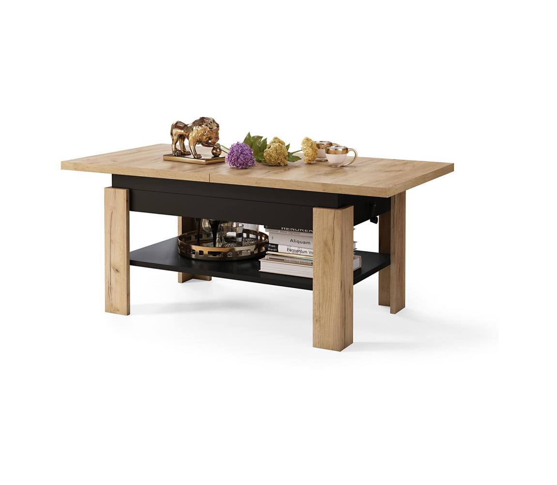 Rozkladací konferenčný stolík so zdvíhacou doskou ROY 130/170x65 cm dub craft/čierna 5903631913396