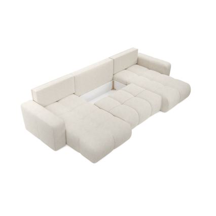 Rozkladacia čalúnená sedacia súprava ALMADA v tvare U s úložným priestorom, béžová