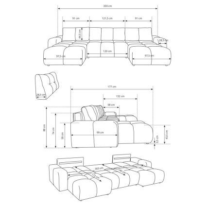 Rozkladacia čalúnená sedacia súprava ALMADA v tvare U s úložným priestorom, béžová