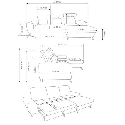 Rozkladacia rohová čalúnená sedacia súprava ALTA do tvaru L, pravá, žltá, s úložným priestorom