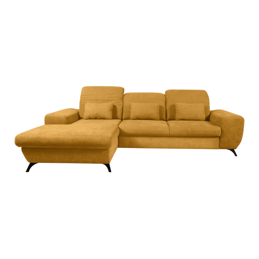 Rozkladacia rohová čalúnená sedacia súprava v tvare L ALTA ľavá žltá