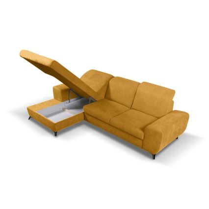 Rozkladacia rohová čalúnená sedacia súprava v tvare L ALTA ľavá žltá