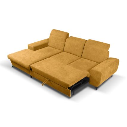Rozkladacia rohová čalúnená sedacia súprava v tvare L ALTA ľavá žltá